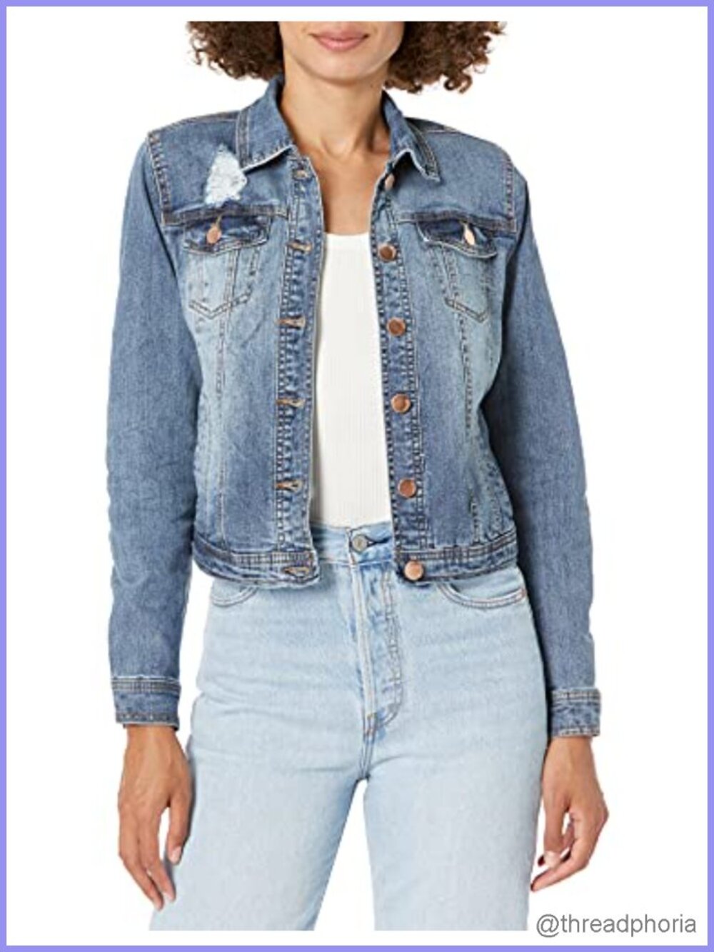 Women's Denim Jacket Relaxed Fit Stretch Casual Distressed